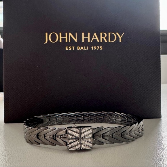 John Hardy Jewelry - John Hardy Blackened Silver Modern Chain Link Bracelet Pave Diamond Clasp